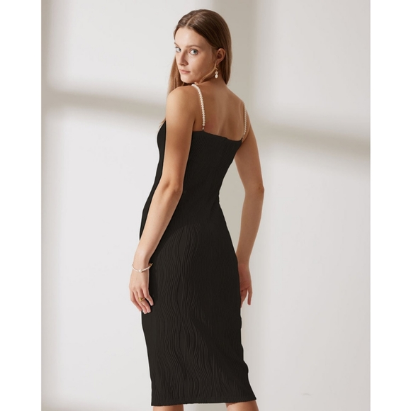 Black Dress with Pearl Straps - Picture 3 of 7